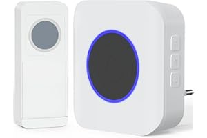 Sonnette sans Fil SURNICE 300 M Sonnette de Porte IP55 Étanche Carillon Electronique, 36 Mélodies 4 Niveau Volumes, Blanc, 98458+90062