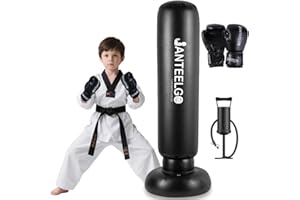 Punching Ball Enfants avec Gants de Boxe: JanTeelGO 150cm Sac de Boxe Enfant Gonflable pour la Karaté - Sac de Frappe Enfant Cadeaux pour GarçOns et Filles 3-12 Ans