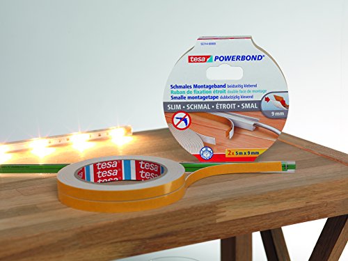 tesa doppelseitiges Montageband Powerbond SCHMAL, 2x 5m x 9mm - 8