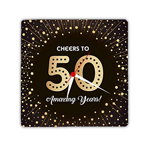 Designer Panda wooden Cheers to 50 Amazing Years Printed Light Weight Wall Clock (8-inch)