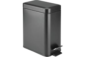 mDesign Kosz na śmieci z pedałem 5 l – kosz na odpady z pokrywą i plastikowym wkładem – kosz na papier z metalu i plastiku – czarny