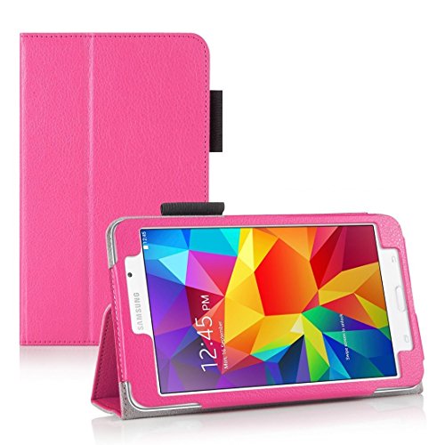 Invero® Premium Hülle Ledertasche umfasst Ständer Feature, Displayschutzfolie und Eingabestift Kugelschreiber für Samsung Galaxy Tab 4 7,0 Zoll SM T230 T231 (Rosa / Pink)