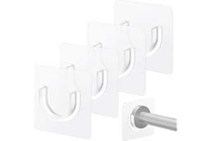 Qianyu 4 Pcs No Drill Shower Rod Brackets Plastic Self Adhesive Clear Curtain Rod Holders Hooks Nail Free Adjustable Curtain Hangers Transparent Wall Mount Holder for Shower Curtain Rod Invisible