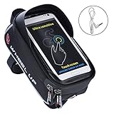 Ejoyous Bike Bag Bicycle Phone Bag, Bicycle Top Tube Pouch, Bike Frame Bag Cycling Nylon Waterproof Handlebar Bags Phone Holder, Touch Screen 6 Inch for iPhone Samsung LG-Black/Grey