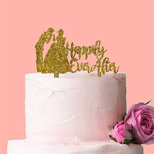 Laser Cut Cinderella & Prince Charming Cake Topper: Gold Glitter Acrylic