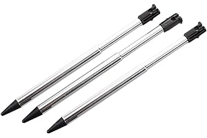 Hemore 3 Piezas Ajustable Plata Pluma Tono Negro plástico Stylus para Nintendo 3DS Universal retráctil Pluma