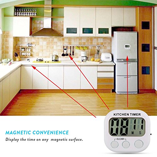 Giancomics Groß LCD Display Magnet Digitaler Kitchen Timer Küchentimer Küchenwecker Kurzzeitmesser Stoppuhr Elektronische Erinnerung Alarm (Weiß) - 7