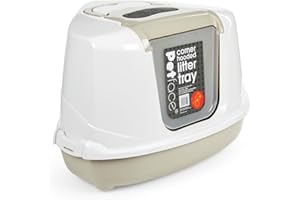 Petface Hooded Corner Cat Litter Tray, Pet Privacy, Reduce Odours & Keep Your Home Fresh, Scoop Provided, 56L x 38W x 46H cm