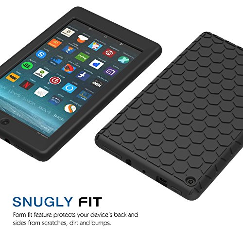 MoKo Hülle für All-New Amazon Fire 7 Tablet (7 Zoll – 7. Generation, 2017 Modell) – [Honey Comb Series] Leichte Rutschfeste Stoßfeste Silikon Schutzhülle Protector Case für das neue Fire 7 2017, Schwarz - 6
