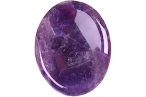 LILIBEILA Natural Amethyst Carved Thumb Worry Stone Thumb Anxiety Stones Crystal Pocket Palm Stones Stress Relief Reiki Healing Meditation (A-Amethyst)