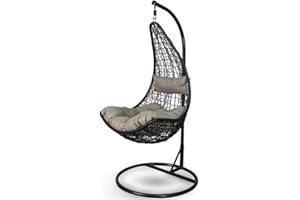 IBERA HOME Cesta Colgante XN-2005 - Silla Colgante con Soporte, Cojín |Columpio Colgante para Interior y Exterior | Estructura Metálica (Gris)