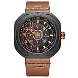 YSCCSY Männer Sportuhren 30M Wasserdichte Quarz-Armbanduhr 3D-Zifferblatt Lederband Kreative Uhr Datum Alarm Multifunktions-Analog-Digital-Uhr Stoßfest Casual Handgelenk Für Männer,Orange