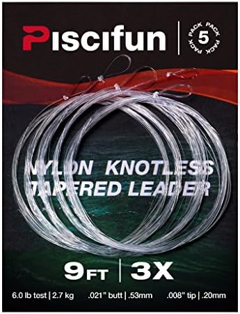 Piscifun Fly Fishing Tapered Leader with Loop-9ft 5 Pack 0X/1X/2X/3X/4X/5X/6X/7x