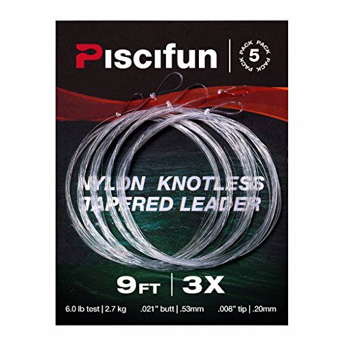 Piscifun Fly Fishing Tapered Leader with Loop-9ft 5 Pack 0X/1X/2X/3X/4X/5X/6X/7x