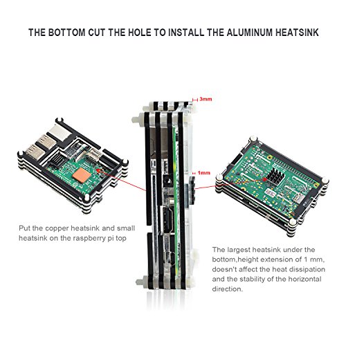 Aukru 9 Capas Caja de Refrigeraci  n   Micro USB 5V 3000mA Cargador con Interruptor   disipador de Calor   Mini Ventilador   4 Tornillos y Destornillador para Raspberry Pi 3 Modelo B