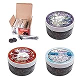 DXP 80 stk Shishakohle Brennbare Kohle Schnellzündend und 3 Sorten Shiazo Dampfsteine Ice-Shock Blaubeere Kirsche Stein Granulat Nikotinfreier Tabakersatz für Wasserpfeife Shisha