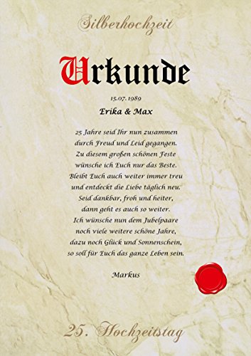 Silberhochzeit Urkunde persönliche Geschenk Karte zum 25. Hochzeitstag Pergament div. A4 Papier Motive - 4