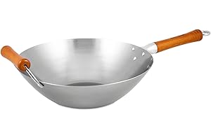 Ken Hom Wok Tradizionale Acciaio al Carbonio, 32cm, Excellence, Padella a Induzione, Compatibile con Utensili in Metallo, Non Lavabile in Lavastoviglie