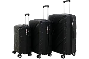 FLEX VALUE Flex 3pc Hard Shell Suitcase Set - Lightweight Suitcase Set - PP 3 Piece Luggage Set, Cabin & Hold Luggage - Premium Aluminium Trolley - 4 Wheel Waterproof Suitcases, Built in Lock (Black, Full Set)