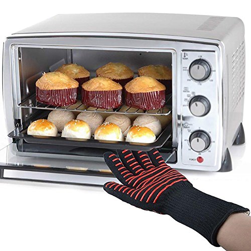 spécification JZDCSCDNS Haute température Gants de feu Ignifuge Antidérapant Résistant à l'usure Protection des Mains Ergonomie Cuisine Four Micro-Onde Barbecue extérieur Gel de silice Noir