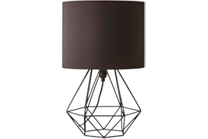 MiniSun | Modern Black Metal Basket Table Lamp with a Black Fabric Shade | Table Lamps, Home Décor & Improvement Essential