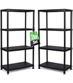 SONGMICS Vrijstaande plank, set van 2, boekenkast, opbergplank, 5 planken, keukenplank, stellingkast, 30 x 75 x 150 cm, belastbaar tot 650 kg, verstelbare planken, natuurlijke kleur-zwart GLR030B12