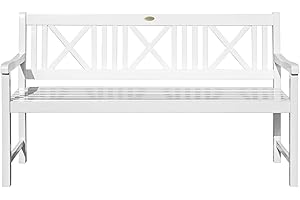 ‎GARDEN PLEASURE Landhausbank Lübeck, 3-Sitzer Gartenbank weiß Washed, Länge 160 cm, Parkbank aus Eukalyptus, Holzbank für Balkon, Terrasse, Garten