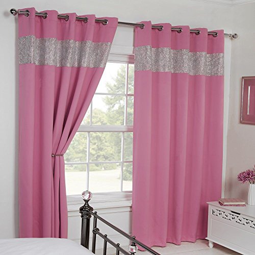 Carla Diamante Eyelet Ring Top Thermal Blackout Curtains - Pink (46" Wide x 54" Drop) Carla Diamante Eyelet Ring Top Thermal Blackout Curtains - Pink (46" Wide x 54" Drop)