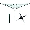 AAMEN 60M Rotary Clothes Airer-Rotary Washing Line 4 Arm, Clothes Horse, Drying Rack Laundry, Washing Line, Clothes Dryer, Outdoor Clothes Airer With Metal Spike & Cover_ Silver & Grey (60M)