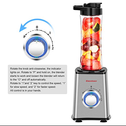 Excelvan Mini Smoothie-Maker mit Trink-Flasche Sport Standmixer 600mL 300W Shake Mixer Edelstahl BPA-frei Tritan - 7