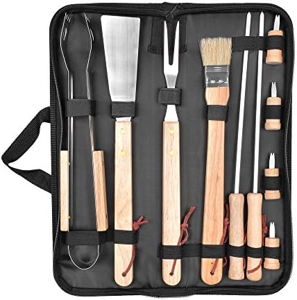 Set of 10 BBQ Utensils , Chenci BBQ Barbecue Tool Set Outdoor Barbecue Grill Tool Accessories Kit for Outdoor BBQ Cutlery Portable Wooden Handle Insulation With a Storage Case