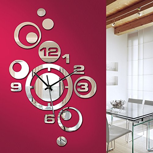 Grandora® W842 Moderne Wanduhr mit Spiegel Design Wandtattoo