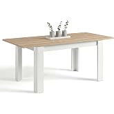 Duehome Sira 140 Extendable Dining Table, Rectangular, for 8 People | Living Room Table, Artik White and Canadian Oak, Interi