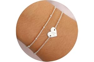 Halora 925 Sterling Silver Heart Initial Bracelet for Women, Layered Adjustable Bracelets Friendship Jewellery Gifts for Girls Mum Sister Daughter