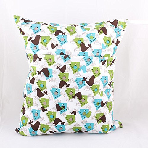 Wawoo®Washable Reusable Waterproof Dual Zipper Baby Cloth Diaper Nappy Wet Dry Bag Tote with Funny Animal Printed-Bird