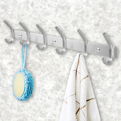 Kleiderhaken, Migimi Garderobenleiste Hakenleiste Edelstahl Rostfrei Wandhaken Mit 6 Haken für die Garderobe Garderobenhaken, 43.1 x 2.9 x 8 cm (Sliver) - 2