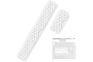 Giecy Reposamuñecas para Teclado y Alfombrilla Raton, almohadilla teclado reposamuñecas de espuma con memoria de forma ergonómica PU antideslizante para ordenador,Gaming(blanco)