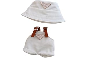 MOFUSAND 17cm Clothes Set for Doll(NO Doll), Hat & Overalls Set for 17cm Accessories Suit, Cute Clothes for Dress up Unique Style (White)