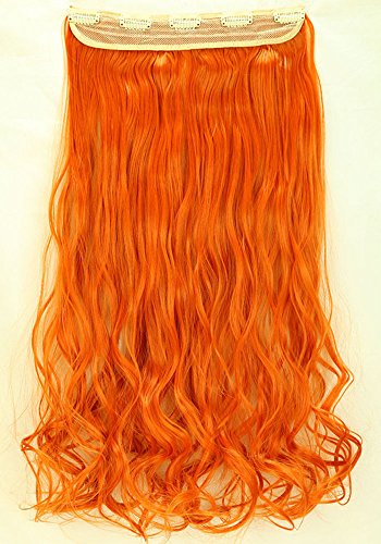 Fashion One Piece 5Clips Long Straight Curly Wavy Clip in Hair Extension Extensions Half Full Head High Quality Synthetic Hairpiece All Kinds of Size (24 inches, Orange)