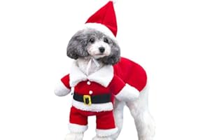 DELIFUR Costumi natalizi per animali domestici Tuta per cani con berretto Tuta da Babbo Natale Felpe con cappuccio per cani Costumi natalizi per gatti Tuta da festa Calda in inverno (Rosso, S)