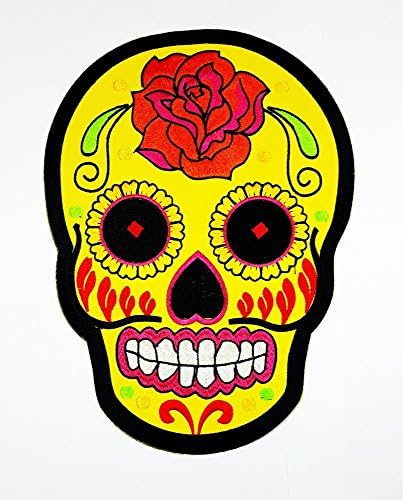 RABANA XXL Sugar Orange Rose Diamond Skull Patch for DIY Bone Ghost Hog Outlaw Hot Rod Motorcycles Rider Lady Biker Jacket T shirt Patch Sew Iron on Embroidered Badge Sign Costume
