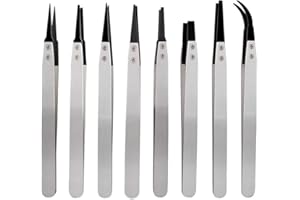 WANDIC, set di 8 pinzette antistatiche con punta in plastica ESD, pinzette di precisione in acciaio inox per elettronica, laboratorio, gioielli e artigianato