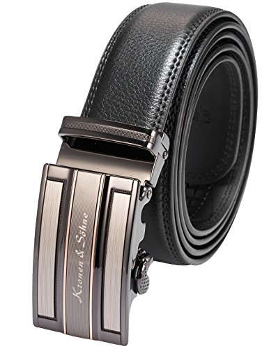 Kronen Soehne KS Cinturón Vestido de Cuero para Hombre, Hebilla Automática de Acero Inoxidable KB025