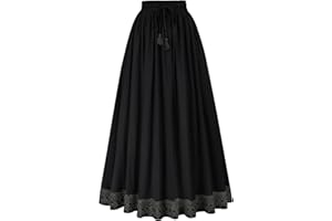 SCARLET DARKNESS Femmes Renaissance Maxi Jupe Rétro Élastique Taille Haute Dentelle Ourlet A-Line Jupe