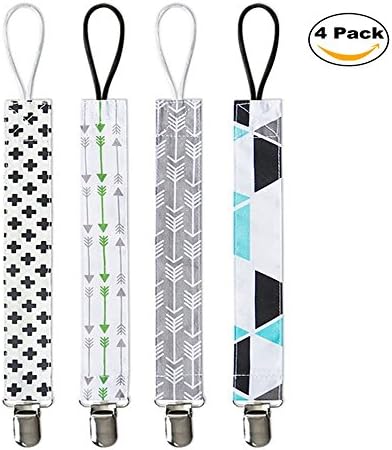 Dummy Clips Baby Pacifier Clips 4 Pack Pacifier Holders Modern Designs Stainless Steel Clip Premium Quality Teething Ring Holder for Boys and Girls by BEELY