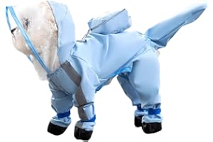 BLUE DREAM ISLAND Small Dog Hooded Raincoat,Full Coverage Tail Protect Feet Cover Dog Rainwear,Cute Dog Poncho Jacket Coat for Puppy Small Dog_M(Blue)