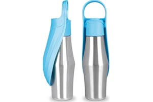 PZCC Bouteille d'eau pour Chien 750ML, Gourde Chien Promenade, Isotherme Bouteille d'eau, Pliable, Portable Acier Inoxydable 304 Bol d'eau Chat, pour Le Camping Le Randonnée (Bleu Clair, 750 ML)