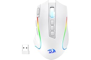 Redragon M612 Pro RGB Gaming Mouse 8000 dpi Ratón con Cable/inalámbrico con 9 Botones programables y 6 Modos de retroiluminación BT & 2.4G Soporte de Software inalámbrico, Color Blanco