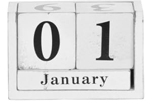 Rivanto Tisch Dauerkalender aus Holz, Shabby-Optik, in weißem Used-Look