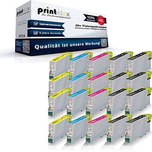 20x XL Tintenpatronen für Epson Stylus SX218 SX400 SX400WiFi SX405 SX405WiFi SX410 SX415 SX417 SX510W SX515W SX600FW SX610FW T0711 T0712 T0713 T0714 - Sparset (8x Black, 4x Cyan, 4x Magenta, 4x Yellow)